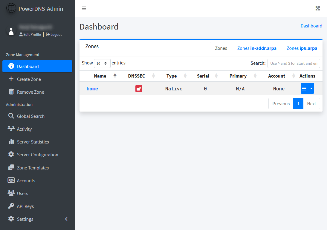 PowerDNS-Admin console