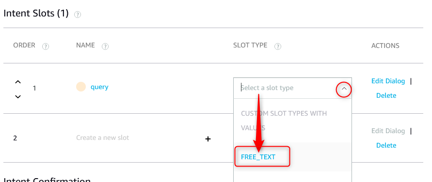 スロットタイプに FREE_TEXT を設定